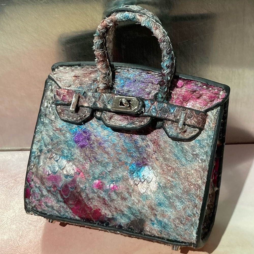 👜 Handmade Genuine Leather Mini Iridescent Fish Scale Birkin Tote Bag Charm